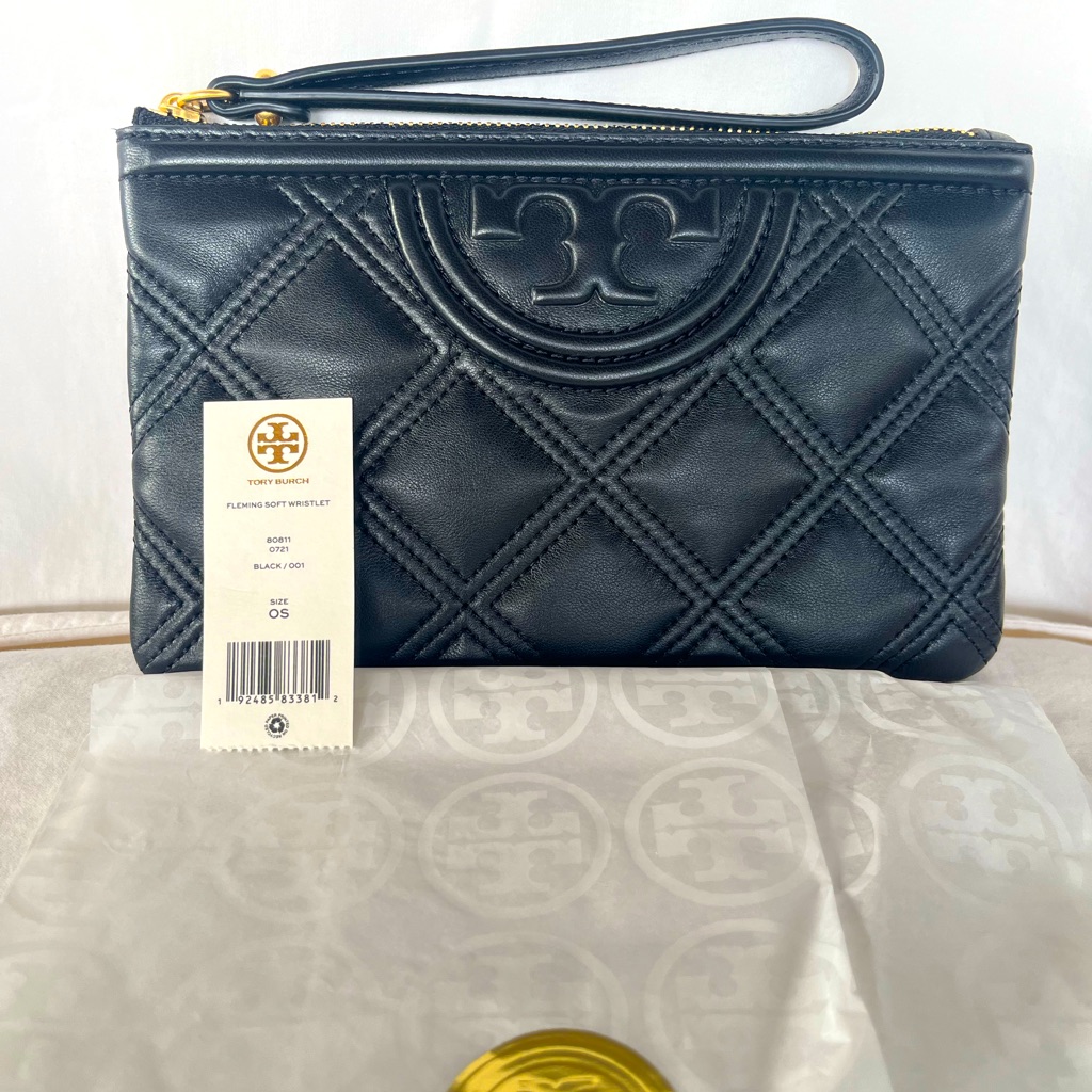 Nwt Tory Burch Black Fleming Soft Wristlet